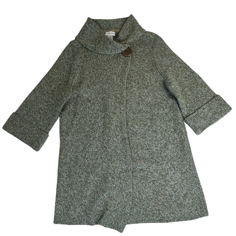 Soft Surroundings Green Marled Wool Blend Shawl Collar Cardigan Sweater Sz Large
